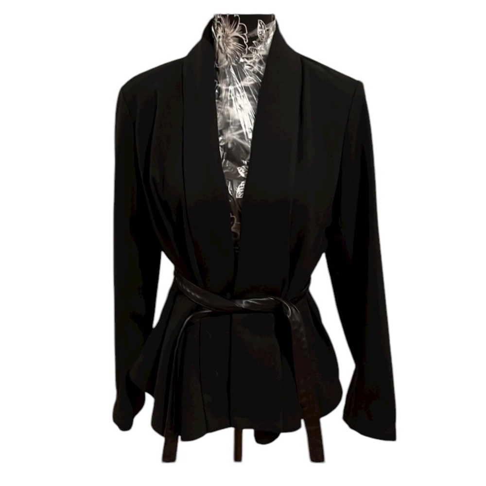 Delia’s Collection size 12 black blazer shawl collar and faux leather belt